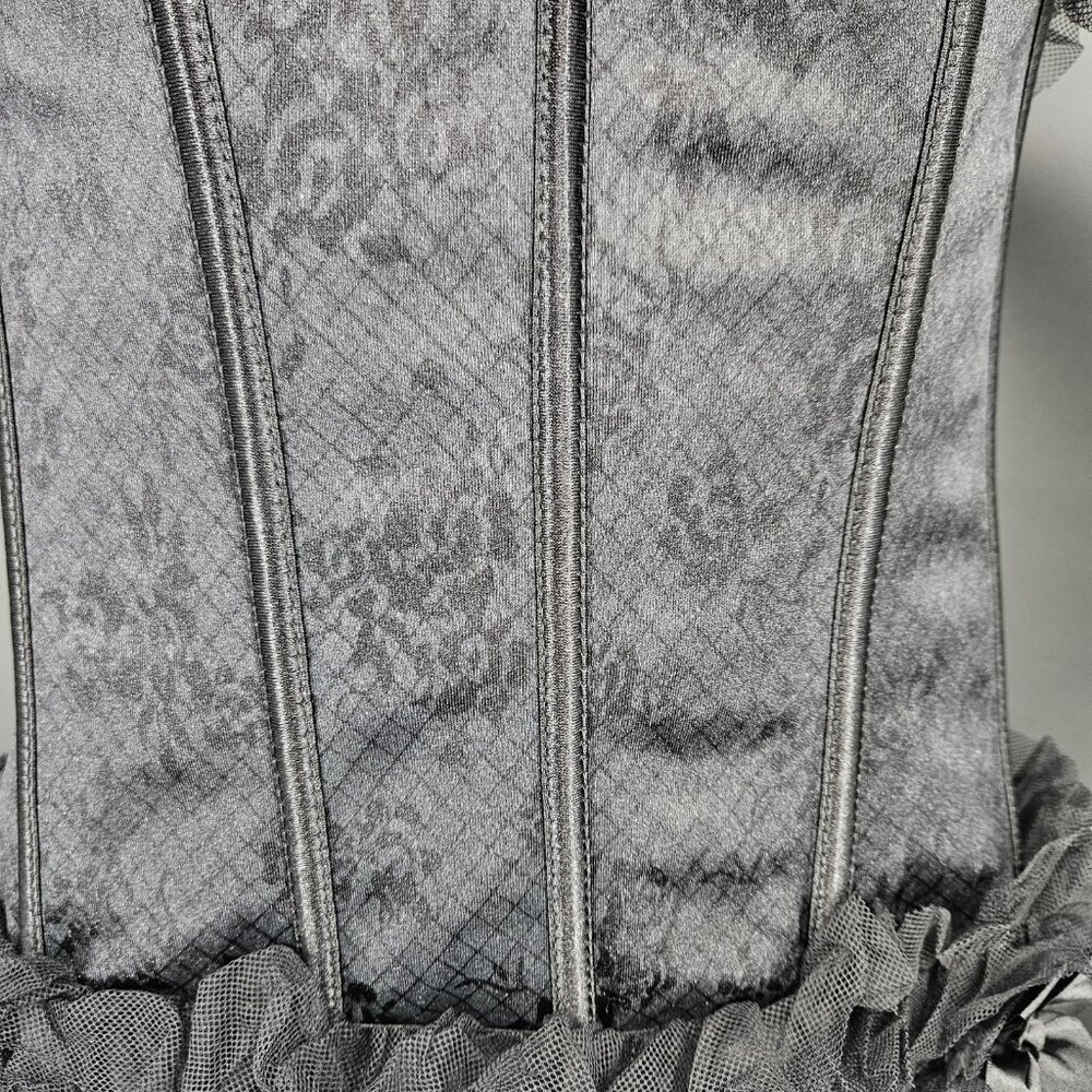 Seven Til Midnight Corset Top Womens 1X 2X Black Lace Ruffle Bustier Plus Mesh - Picture 5 of 15